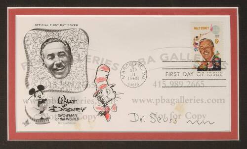 Original signed drawing of "The Cat in the Hat" on Walt Disney Official First Day Cover postal envelope