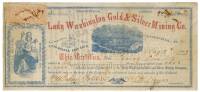 Certificate for ten shares in the Lady Washington Gold & Silver Mining Co.