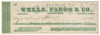 Check from Wells Fargo's office in Carson City, Nevada Territory