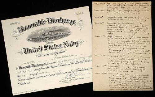 WWII personal diary and archive for Seaman First Class USNR Vincent Decker while aboard the USS Key, Pacific Theatre