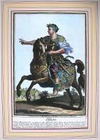 8 hand-colored copper engravings of Greek and Roman soldiers, most on horseback