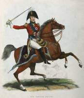 5 hand-colored copper engravings of soldiers on horseback