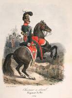 Approximately 13 hand-colored lithographs of soldiers on horseback and infantry