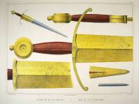 Approximately 27 hand-colored lithographs of swords, weaponry, etc