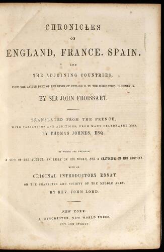 Chronicles of England, France, Spain, and the Adjoining Countries...