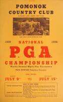 Pictorial advertising poster for the 1939 National PGA Championship, held at Pomonok Country Club, Flushing, Long Island, New York, plus 2 typed and signed agreement contracts