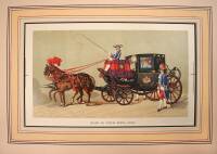 Approximately 17 color lithographs of carriages, with gilt and silver highlights