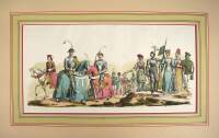 Approximately 10 colored prints of cotumes