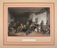 Approximately 25 hand-colored steel engravings of people at events