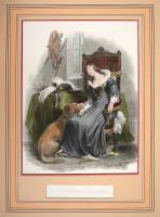 Approximately 8 colored lithographs, etc. of people with their pets
