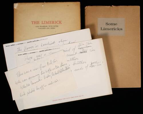 Two autograph limericks, and one autograph quatrain by Miller, with two books on limericks
