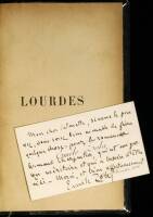 Lourdes + Autograph card signed by Zola, laid in