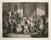 Large Aquatint engraving of William Caxton in his printing house