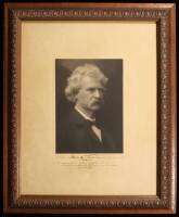 Photograph signed by Mark Twain with inscribed note to his long-time friend John Garth, during his final visit to Hannibal, Missouri, framed