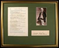 Signature of Walt Whitman, framed with an original first edition, first state Leaves of Grass leaf and portrait