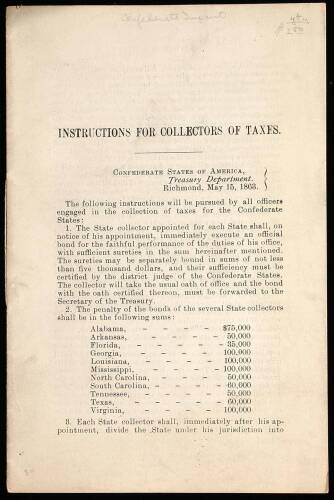 Instructions for Collectors of Taxes [caption title]