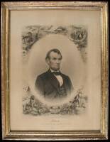 Engraved portrait of Abraham Lincoln, framed