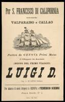 [Advertisement for the sailing of the "Luigi D." bound for San Francisco] "Per S. Francisco Di California toccando Valparaiso e Callao"