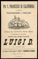 [Advertisement for the sailing of the "Luigi D." bound for San Francisco] "Per S. Francisco Di California toccando Valparaiso e Callao"