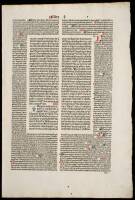 A leaf from Biblia Latina with commentary by Nicolai de Lyra, Printed in Venice in 1489 by Bonetus Locatellus