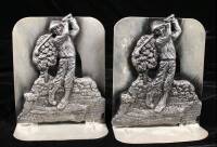 Golfing bookends with engraved pewter