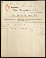 Original receipt from Alec Mackintosh & Co. Golf Ball Manufacturers, London, issued to Phillip A. Bennett, dated Feb. 28, 1900