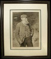 Original photogravure print portrait of "Old" Tom Morris from the original oil painting by George Reid in 1902, signed by Morris and Reid in fountain pen, framed