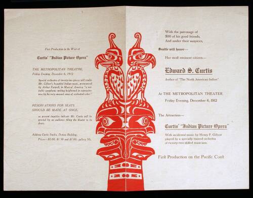 Program for Curtis' `Indian Picture Opera'