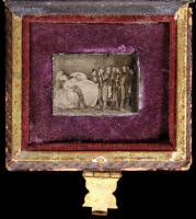 Miniature tintype photograph of Lincoln's deathbed, with case