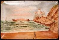 [The Second Cliff House] untitled – Original 1906 oil painting on serving tray