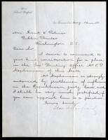 Manuscript Letter signed by Stanford, to Frewk W. Palmer, Public Printer