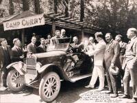 Yosemite photograph - Milton Zandor receives trophy cup for setting record of 52 miles to a gallon from Los Angeles to Yosemite (at Camp Curry)