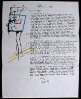 Typed letter signed by Charles Bukowski to Edwin Blair with an original color drawing by Bukowski