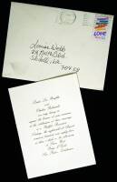 Printed wedding invitation card from the Bukowski’s sent to Louise Webb (of Loujon Press)