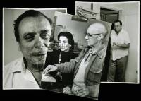 Three original photographs from the Loujon Press, two of Charles Bukowski, and one of Jon and Louise Webb together at their press