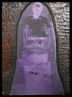 Original Loujon Press printer&rsquo;s block with image of Bukowski standing in a garbage can, used in The Outsider magazine (issue No. 3)