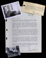 Notebook containing signed letters, postcards, photographs, carbon letters, miscellaneous paper items, etc. all by or relating to Fredric Brown