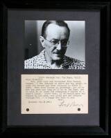 Typed index card signed by Fredric Brown, framed with photograph portrait of Brown