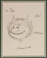 Original ink drawing of the head of a Wild Thing, inscribed and signed by Maurice Sendak