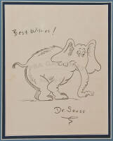 Original full body pencil drawing of the elephant Horton, inscribed "Best wishes!" and signed by Dr. Seuss