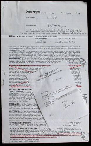 The Institute and Rainbow’s End – Original Book Contract for James M. Cain’s books, The Institute and Rainbow’s End, Signed by James M. Cain and the Publisher